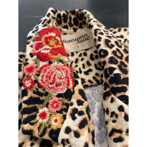 Savannah Jane Leopard Floral knit roll tab sleeve  blazer S - Picture 6 of 9